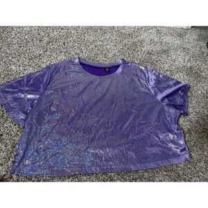 SHEIN Curve 3XL Purple Iridescent Mesh Crop Top Short Sleeve NWT